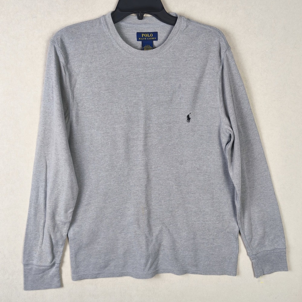 Polo Ralph Lauren Mens Large Gray Waffle Knit Thermal Long Sleeve Shirt Pony